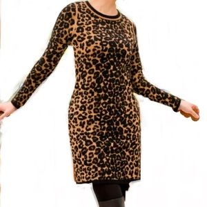 A.L.C. Leopard Print Long Sleeve Wool Blend Bodycon Sweater Dress size XS
